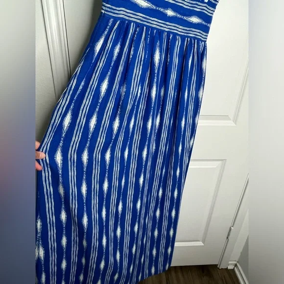 Anthropologie MADCHEN Skywriter Ikat Print Silk Linen Blend Maxi Dress Size 6 - Picture 14 of 15